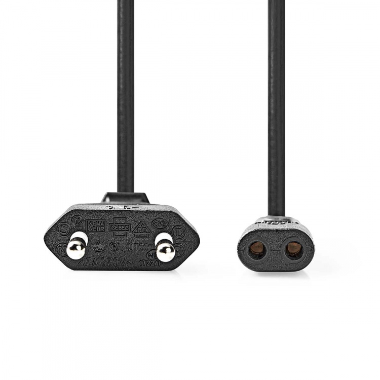 Nedis Stroomkabel | Euro Male | IEC-320-C1 | Recht | Recht | Vernikkeld | 2.00 m | Gekruld | PVC | Zwart | Label