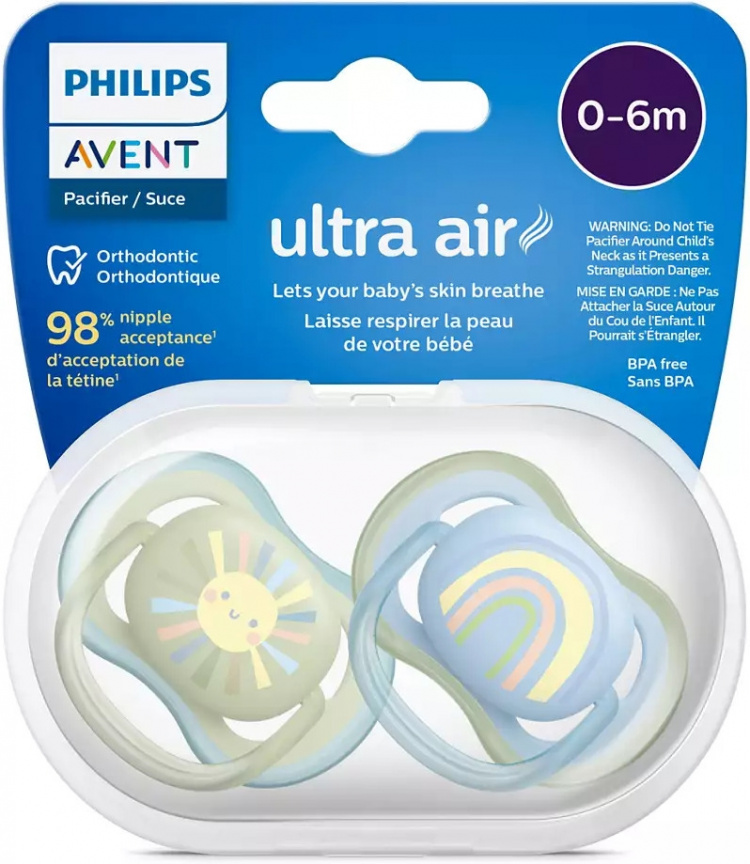 Philips Avent SCF085/58 Ultra Air spenen 0-6 maanden, 2 stuks, zon