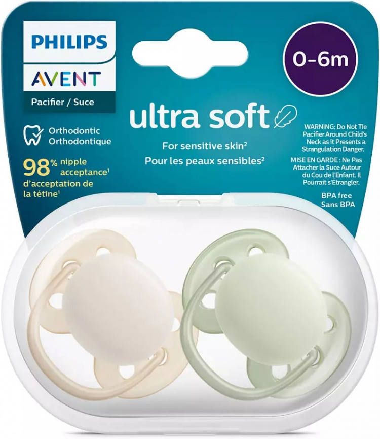 Philips Avent SCF091/05 Ultra Soft-spenen, 0-6 maanden, 2 stuks, neutraal