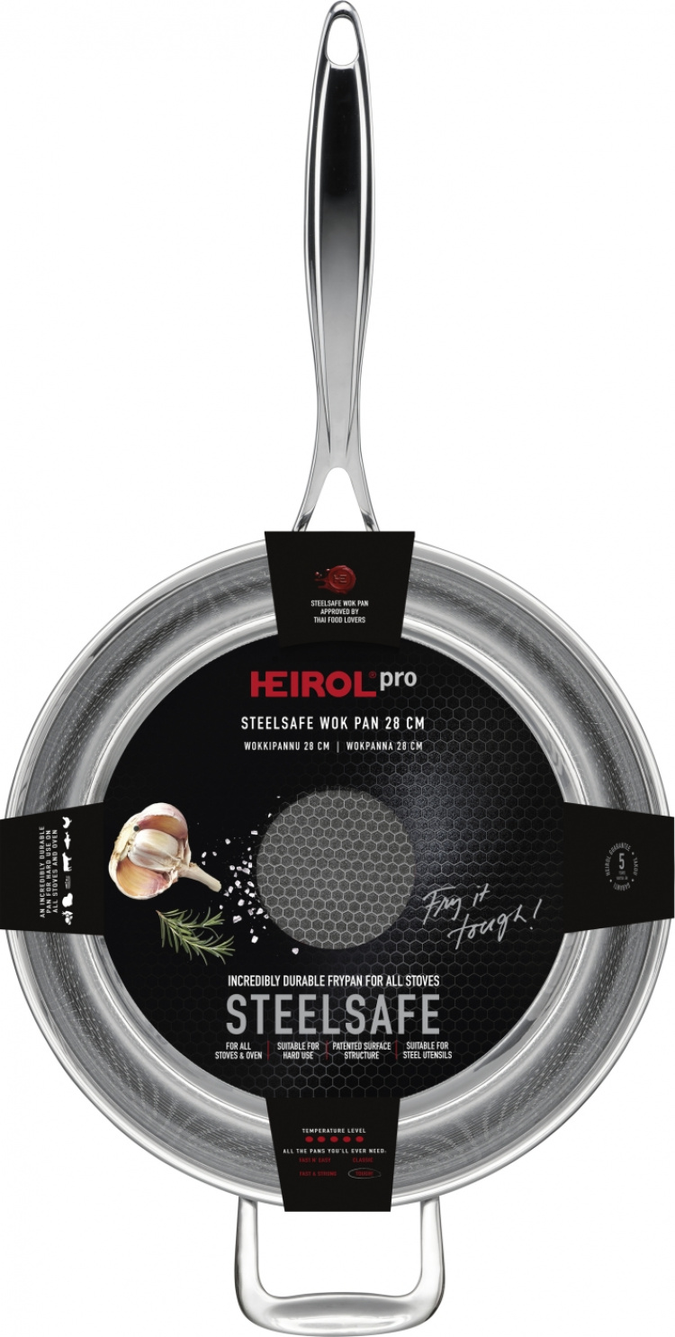 Heirol Pro Steelsafe wok, roestvrij staal + antiaanbaklaag, 28 cm