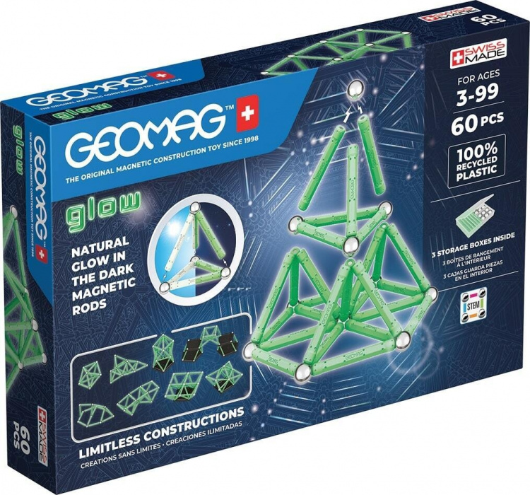Geomag Glow Gerecycled magnetisch bouwset, 60-delig