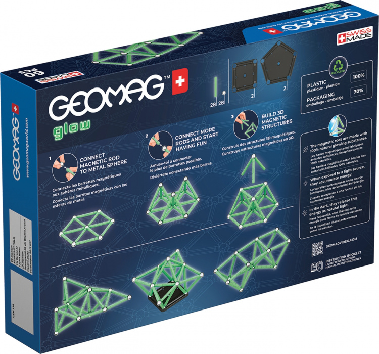 Geomag Glow Gerecycled magnetisch bouwset, 60-delig
