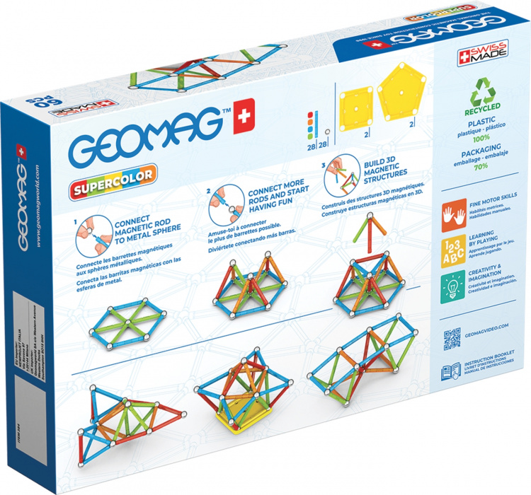 Geomag Supercolor Panels Gerecycled magnetische bouwset, 60 stuks