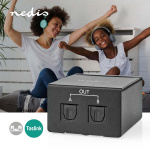 Nedis TosLink-Splitter | 2-wegs | Ingangen audio / video / data: TosLink Female | Uitgangen audio / video / data: 2x TosLink | Drukknop | Metaal | Zwart