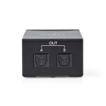 Nedis TosLink-Splitter | 2-wegs | Ingangen audio / video / data: TosLink Female | Uitgangen audio / video / data: 2x TosLink | Drukknop | Metaal | Zwart