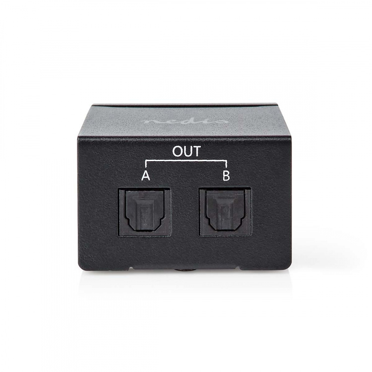 Nedis TosLink-Splitter | 2-wegs | Ingangen audio / video / data: TosLink Female | Uitgangen audio / video / data: 2x TosLink | Drukknop | Metaal | Zwart