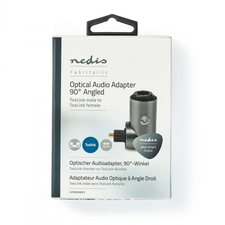 Nedis TosLink-Adapter | Toslink Female | TosLink Male | 90° Gehoekt | Aluminium | Gun Metal Grijs | 1 Stuks | Doos