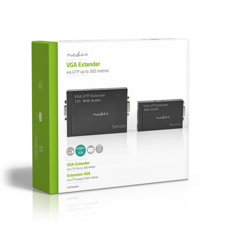 Nedis VGA Extender | VGA / Audio | Afstand tot: 300 m | Cat5e / Cat6 | 1920x1200 | Type C (CEE 7/16) Nedis VGA Extender | VGA / Audio | Afstand tot: 300 m | Cat5e / Cat6 | 1920x1200 | Type C (CEE 7/16)