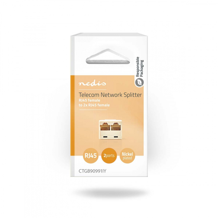 Nedis Telecom-Netwerksplitter | RJ45 Female | 2x RJ45 Female | Verguld | Ivoor | PVC | Doos