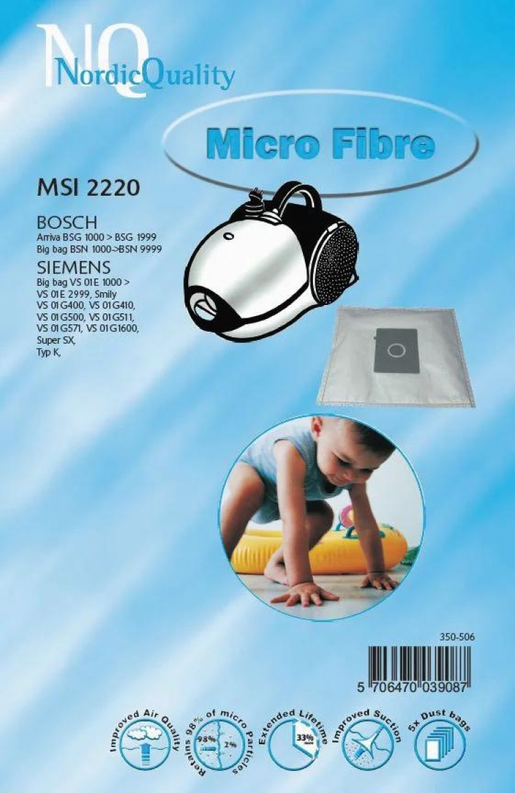 Nordic Quality MSI 2220 Dammsugarpåsar, 5 st