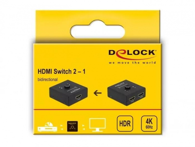 DeLOCK 64072 HDMI 2 - 1-Switch dubbelriktad 4K 60 Hz kompakt, svart DeLOCK 64072 HDMI 2 - 1-Switch dubbelriktad 4K 60 Hz kompakt, svart