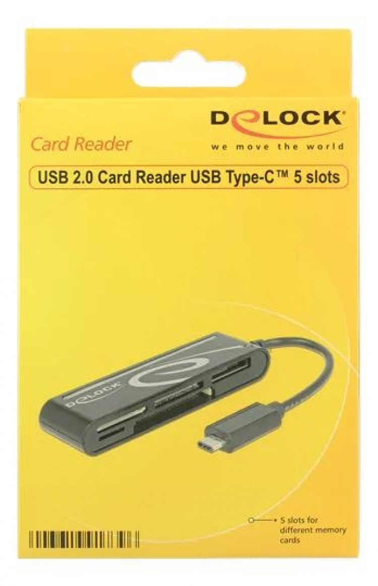 DeLOCK USB 2.0 Card Reader USBC male 5 Slots up to 480 Mbps black