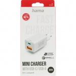 Hama Miniladdare USB-C + USB-A Qualcomm 3.0 38W Vit Hama Miniladdare USB-C + USB-A Qualcomm 3.0 38W Vit