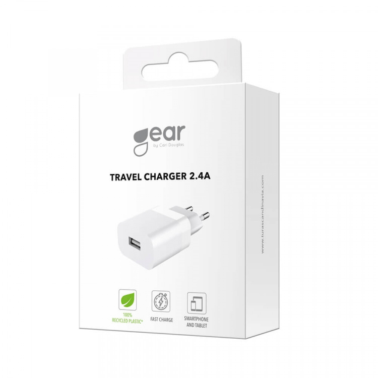 GEAR Laddare 220V 1xUSB-A 2,4A Vit GEAR Laddare 220V 1xUSB-A 2,4A Vit