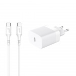 GEAR Laddare 220V 1xUSB-C Vit PD/PPS 30W + Kabel USB-C till USB-C