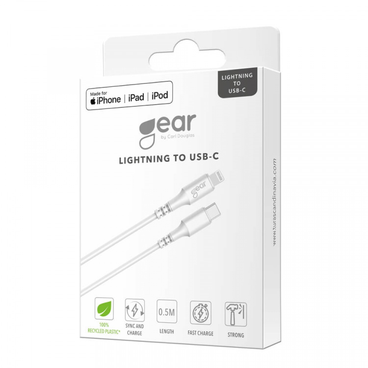 GEAR Laddkabel USB-C till Lightning 0.5m Vit MFI C94