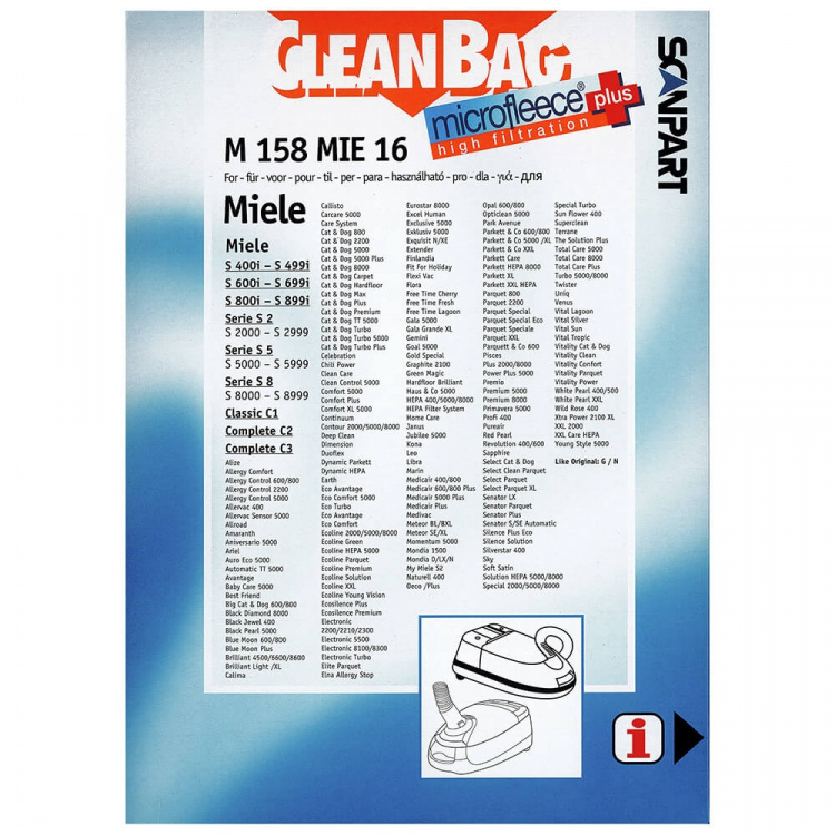 CLEANBAG Microfleece+ Dammsugarpåse Miele G/H/N 4+1