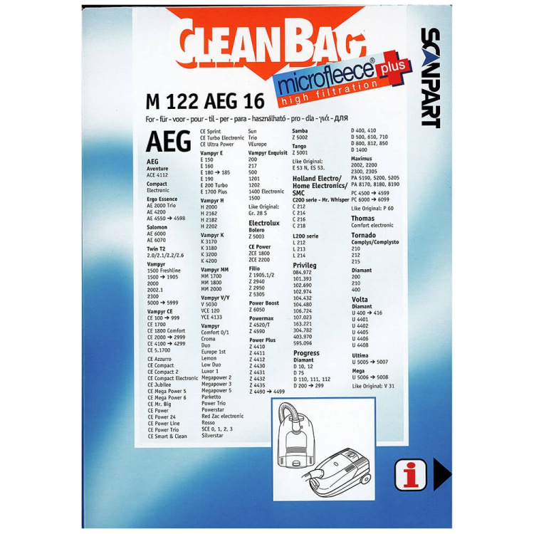 CLEANBAG Microfleece+ Dammsugarpåse AEG Gr.28 4+1