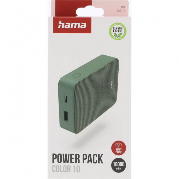 Hama Powerbank Colour 10 10000mAh USB-C+USB-A Grön Hama Powerbank Colour 10 10000mAh USB-C+USB-A Grön