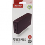 Hama Powerbank Colour 20 20000mAh USB-C+USB-A Plommon Hama Powerbank Colour 20 20000mAh USB-C+USB-A Plommon