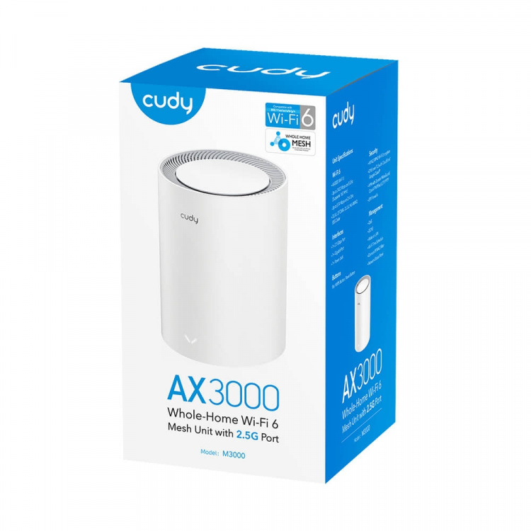 CUDY Mesh Solution M3000 1-pack AX3000 Gigabit Wi-Fi 6 2.5G Vit