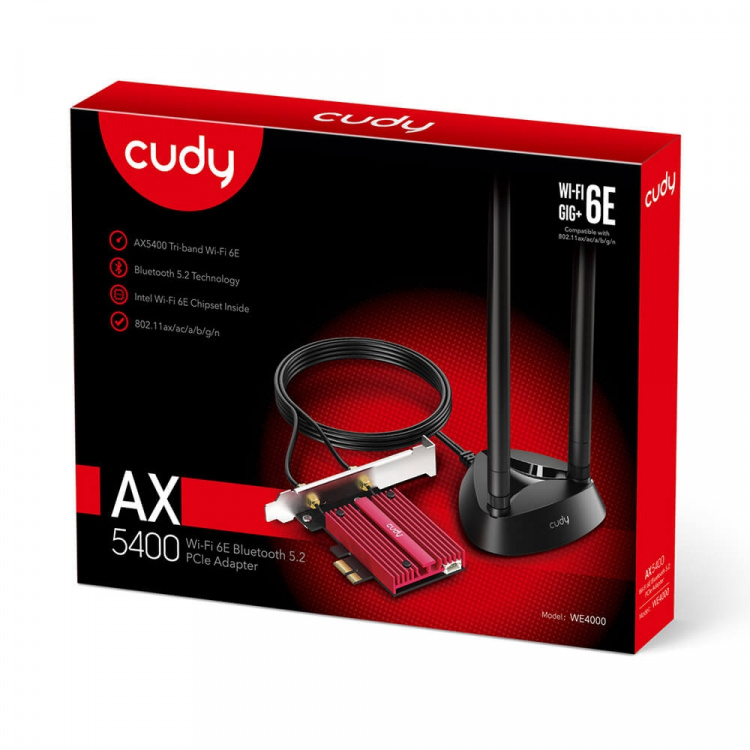 CUDY Adapter PCI-E WE4000 AX5400 WiFi 6E Magnetic Antennas