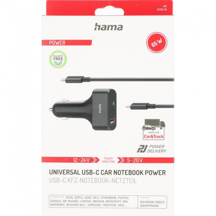 Hama Strömförsörjning Universal Bil USB-C 5-20V/65W Hama Strömförsörjning Universal Bil USB-C 5-20V/65W