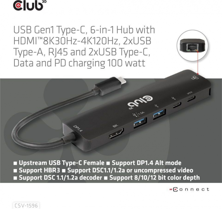Club 3D Type-C 6-in-1 hub