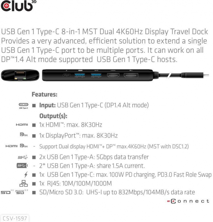 Club 3D Type-C 8-in-1 hub Club 3D Type-C 8-in-1 hub