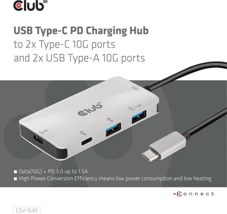 Club 3D Type-C PD Oplaadhub - hub Club 3D Type-C PD Oplaadhub - hub
