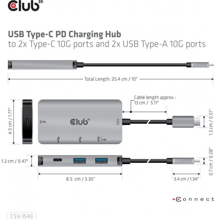 Club 3D Type-C PD Oplaadhub - hub Club 3D Type-C PD Oplaadhub - hub