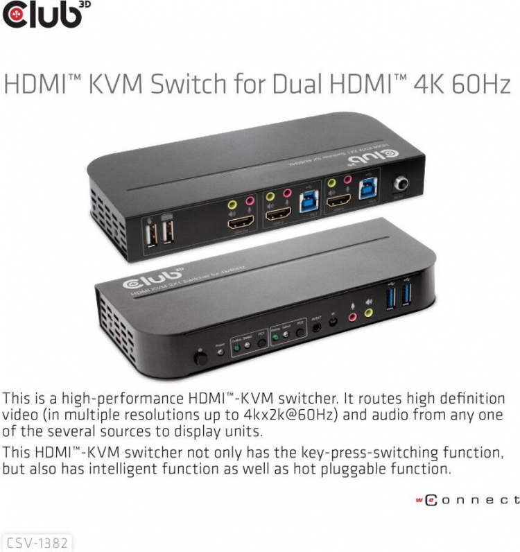 Club 3D HDMI KVM-schakelaar voor dubbele HDMI-schakelaar