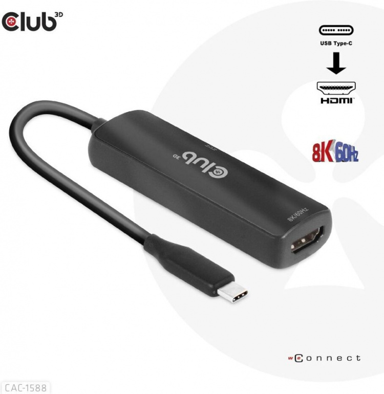 Club 3D CAC-1588 Type C - HDMI 2.1 PD 100W actieve adapter, 4K120 Hz - 8K60Hz Club 3D CAC-1588 Type C - HDMI 2.1 PD 100W actieve adapter, 4K120 Hz - 8K60Hz