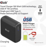Club 3D CAC-1908EU Reislader 100 W GaN USB-C voeding Club 3D CAC-1908EU Reislader 100 W GaN USB-C voeding