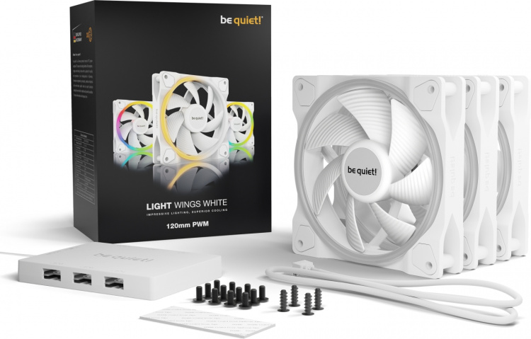 Be Quiet! Light Wings PWM fan pack, 120 mm, 3-pak, wit