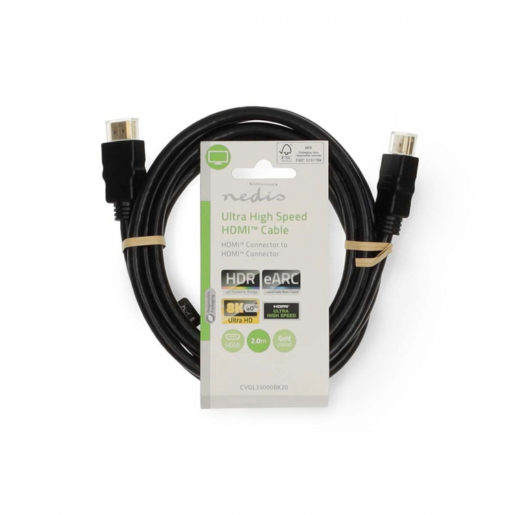 Nedis Ultra High Speed HDMI™-Kabel | HDMI™ Connector | HDMI™ Connector | 8K@60Hz | 48 Gbps | 2.00 m | Rond | 6.5 mm | Zwart | Label Nedis Ultra High Speed HDMI™-Kabel | HDMI™ Connector | HDMI™ Connector | 8K@60Hz | 48 Gbps | 2.00 m | Rond | 6.5 mm | Zwart | Label