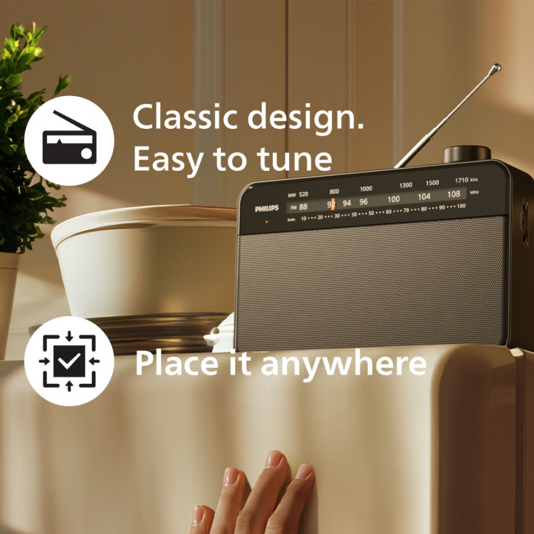 Philips Klassisk köks-radio. Nät- eller batteridrivern. Analog inställning Philips Klassisk köks-radio. Nät- eller batteridrivern. Analog inställning