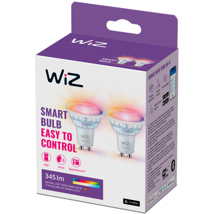 WiZ WiFi Smart LED GU10 50W 345lm Färg + Varm-kallvit 2-pack WiZ WiFi Smart LED GU10 50W 345lm Färg + Varm-kallvit 2-pack