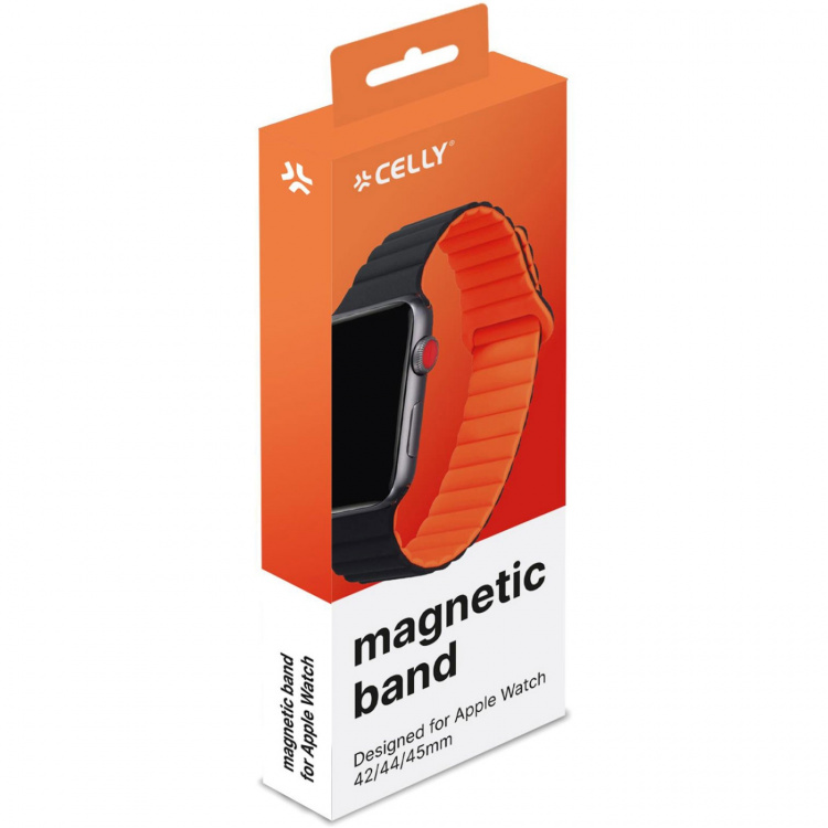 Celly Armband till Apple Watch 42/44/45mm Magnetiskt Svart/Orange Celly Armband till Apple Watch 42/44/45mm Magnetiskt Svart/Orange