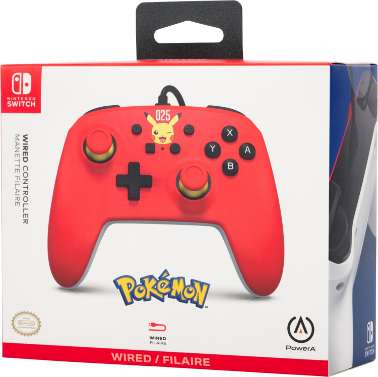 PowerA Bedrade controller, lachende Pikachu, Switch PowerA Bedrade controller, lachende Pikachu, Switch