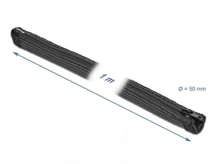 DeLOCK Braided Sleeve with zip fastener heat-resistant 1 m x 50 mm