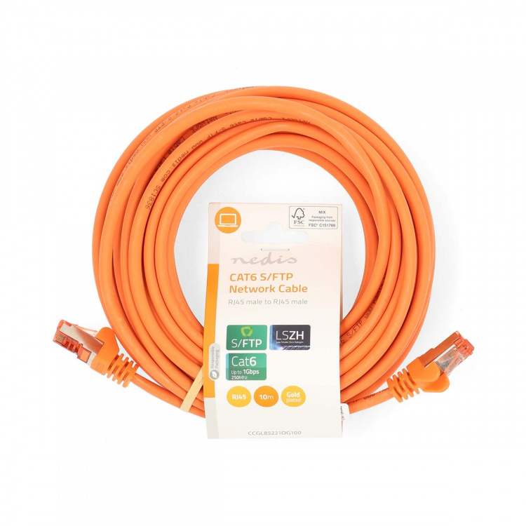 Nedis CAT6 Netwerkkabel | RJ45 Male | RJ45 Male | S/FTP | 10.0 m | Rond | LSZH | Oranje | Label Nedis CAT6 Netwerkkabel | RJ45 Male | RJ45 Male | S/FTP | 10.0 m | Rond | LSZH | Oranje | Label