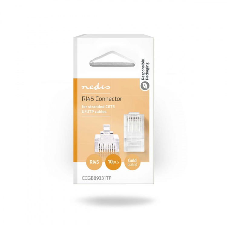 Nedis RJ45-Connector | RJ45 Pass Through | Stranded UTP CAT5 | Recht | Verguld | 10 Stuks | Polycarbonate | Transparant | Doos Nedis RJ45-Connector | RJ45 Pass Through | Stranded UTP CAT5 | Recht | Verguld | 10 Stuks | Polycarbonate | Transparant | Doos