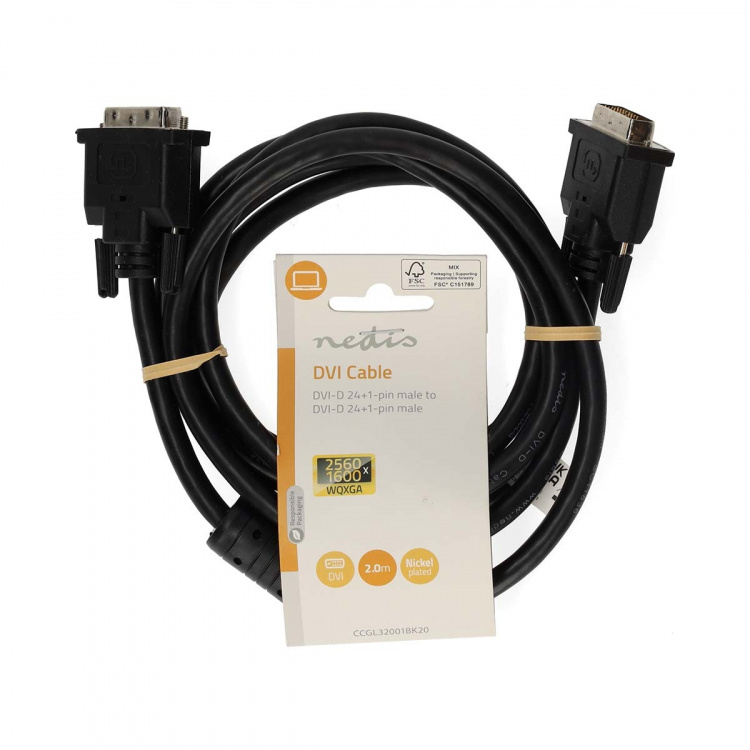 Nedis DVI-Kabel | DVI-D 24+1-Pins Male | DVI-D 24+1-Pins Male | 2560x1600 | Vernikkeld | 2.00 m | Recht | PVC | Zwart | Label