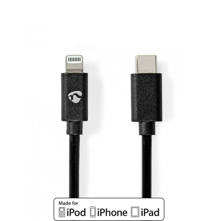 Nedis Lightning Kabel | USB 2.0 | Apple Lightning 8-Pins | USB-C™ Male | 480 Mbps | Vernikkeld | 1.00 m | Rond | PVC | Zwart | Label Nedis Lightning Kabel | USB 2.0 | Apple Lightning 8-Pins | USB-C™ Male | 480 Mbps | Vernikkeld | 1.00 m | Rond | PVC | Zwart | Label