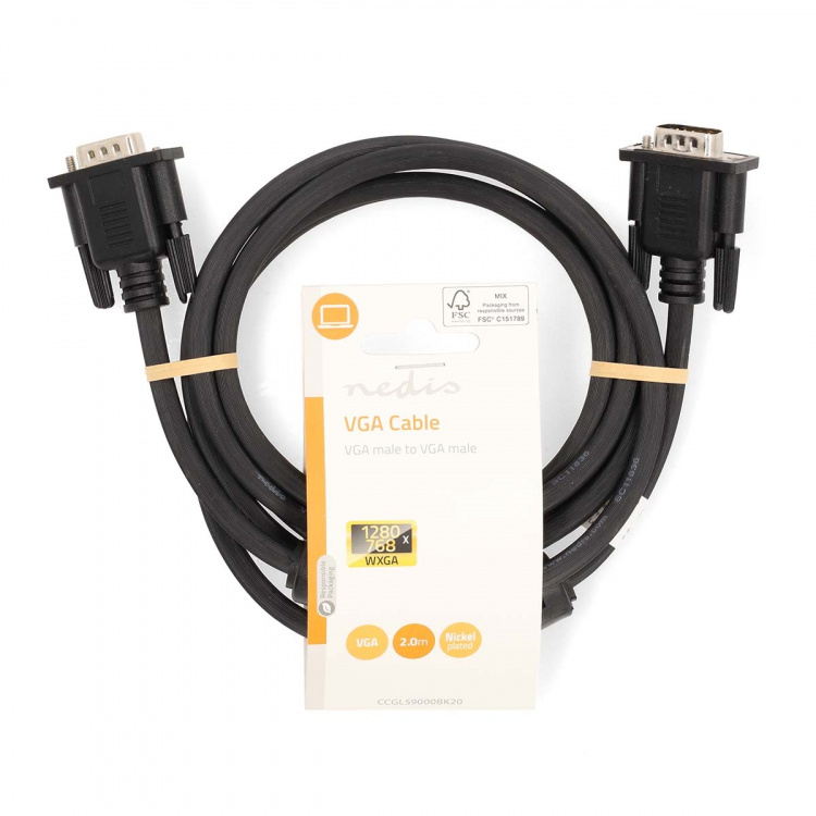 Nedis VGA-Kabel | VGA Male | VGA Male | Vernikkeld | Maximale resolutie: 1280x768 | 2.00 m | Rond | ABS | Zwart | Label