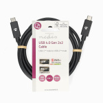 Nedis USB-Kabel | USB 4.0 Gen 2x2 | USB-C™ Male | USB-C™ Male | 240 W | 8K@60Hz | 20 Gbps | Vernikkeld | 2.00 m | Rond | PVC | Zwart | Label