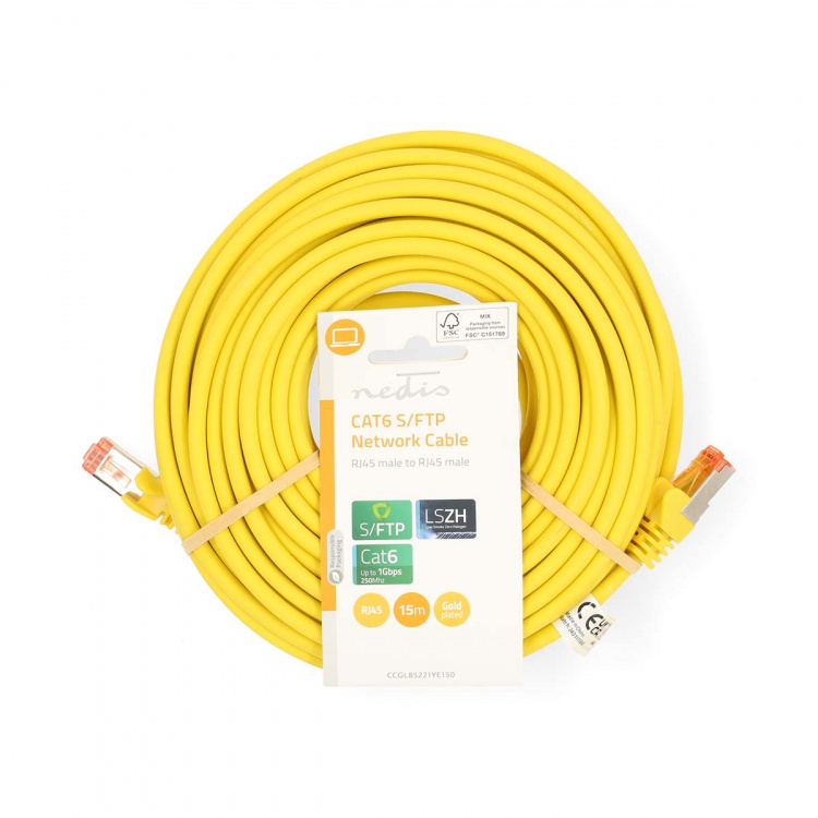 Nedis CAT6 Netwerkkabel | RJ45 Male | RJ45 Male | S/FTP | 15.0 m | Rond | LSZH | Geel | Label
