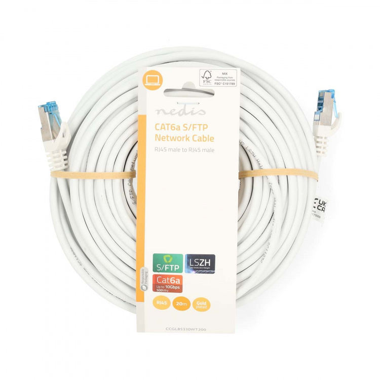 Nedis CAT6a netwerkkabel | S/FTP | RJ45 Male | RJ45 Male | 20.0 m | Snagless | Rond | LSZH | Wit | Label