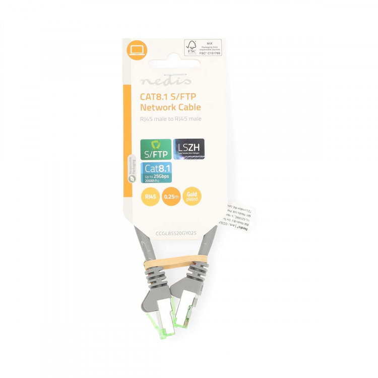 Nedis Cat 8.1 Netwerkkabel | S/FTP | RJ45 Male | RJ45 Male | 0.25 m | Rond | LSZH | Grijs | Label Nedis Cat 8.1 Netwerkkabel | S/FTP | RJ45 Male | RJ45 Male | 0.25 m | Rond | LSZH | Grijs | Label